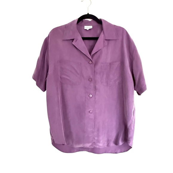 Pura Seta Tops - Vintage Pura Seta Italian Purple Silk Short Sleeve Button Down Medium